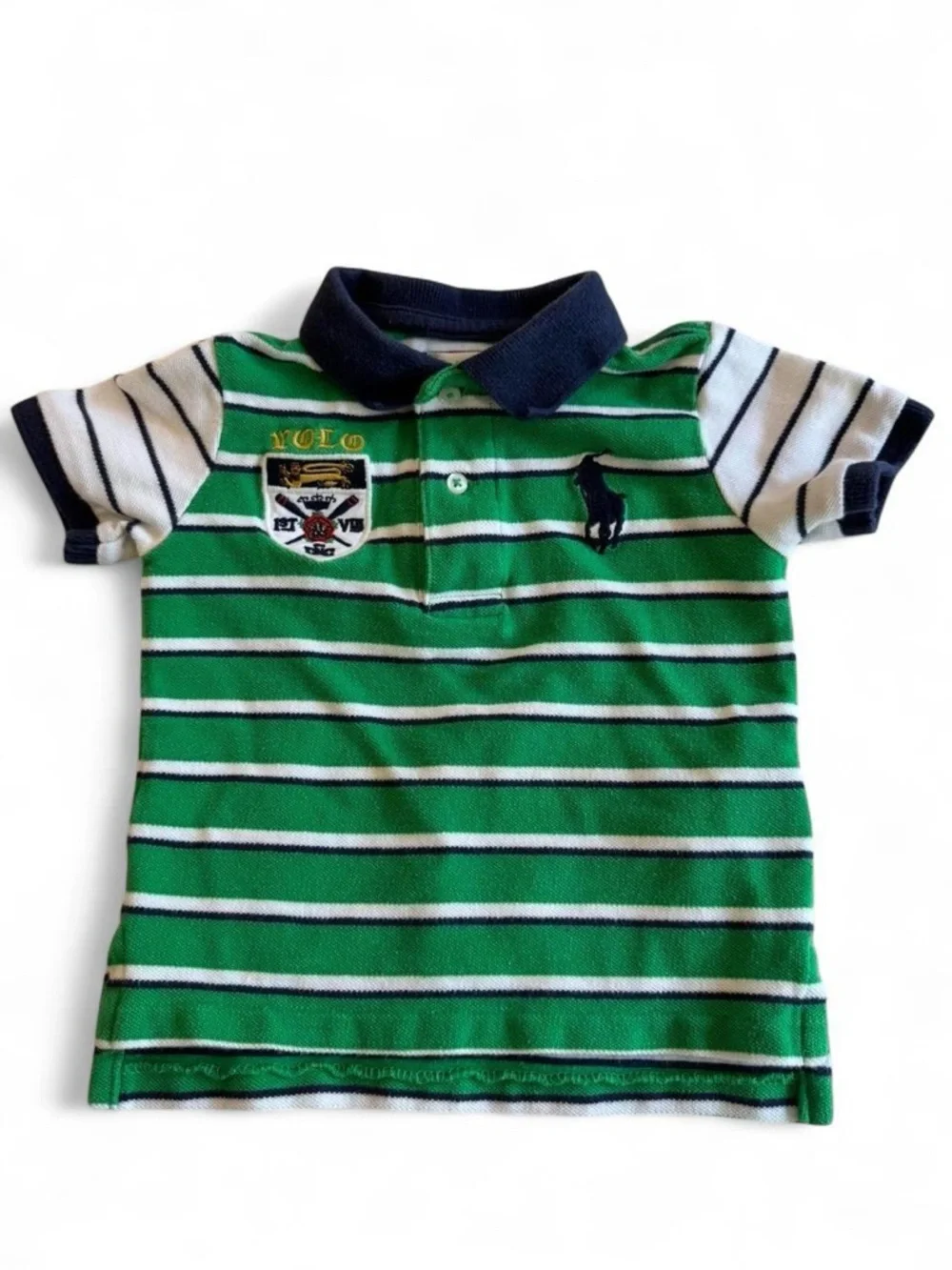 Ralph Lauren Baby Polo 10M Green Stripe Crest Rugby Shirt